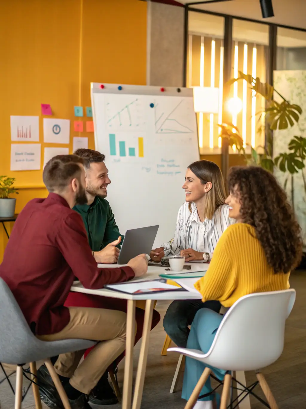 A team of colleagues from different cultural backgrounds working together harmoniously on a project, emphasizing intercultural sensitivity.